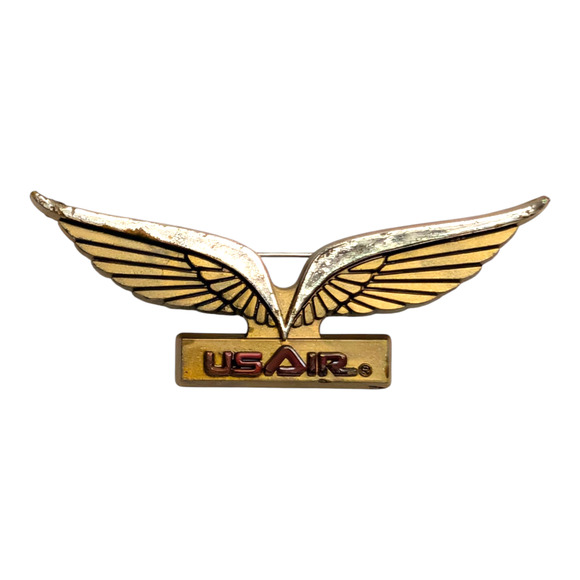 US Air Airlines Vtg Gold Silver Stoffel Seals Flight Wings Hat Lapel Badge Pin - Picture 1 of 6